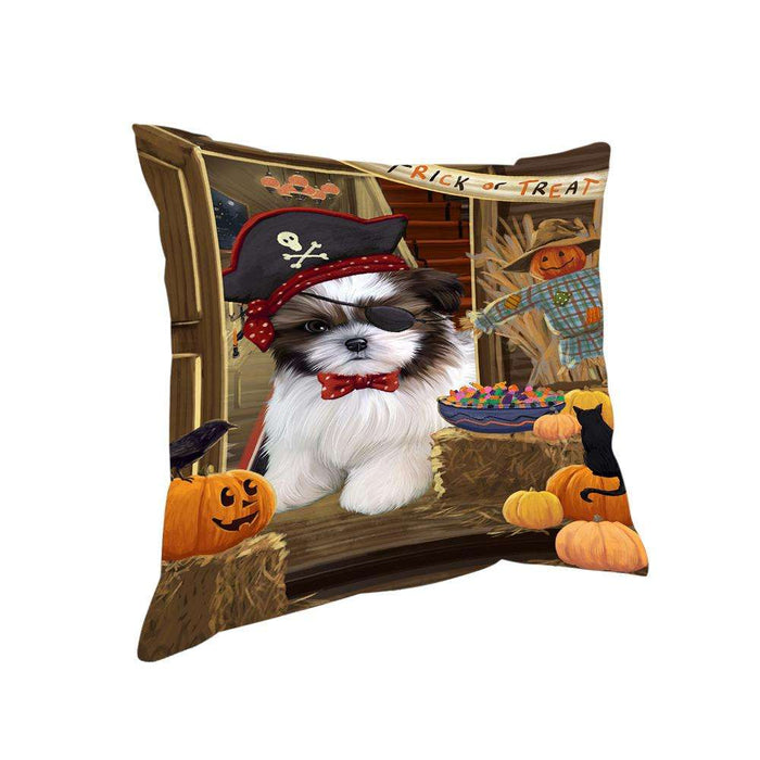 Enter at Own Risk Trick or Treat Halloween Shih Tzu Dog Pillow PIL69788
