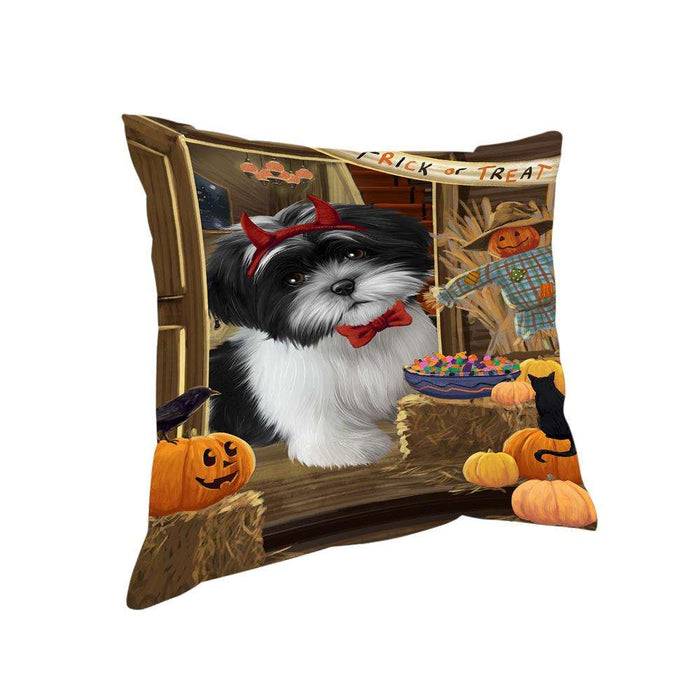 Enter at Own Risk Trick or Treat Halloween Shih Tzu Dog Pillow PIL69792