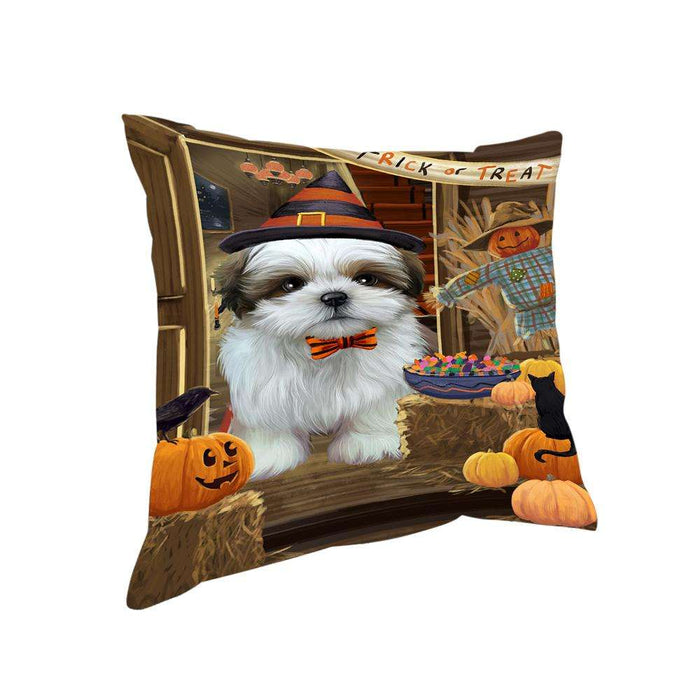 Enter at Own Risk Trick or Treat Halloween Shih Tzu Dog Pillow PIL69796