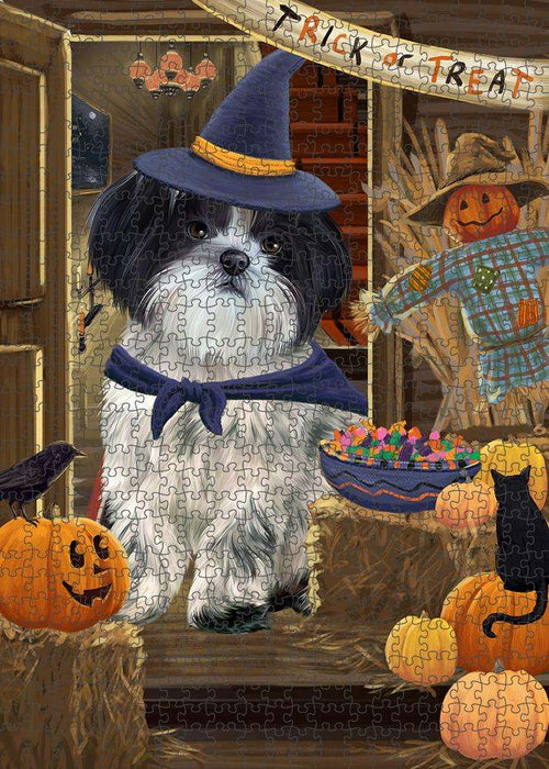 Enter at Own Risk Trick or Treat Halloween Shih Tzu Dog Puzzle with Photo Tin PUZL80312