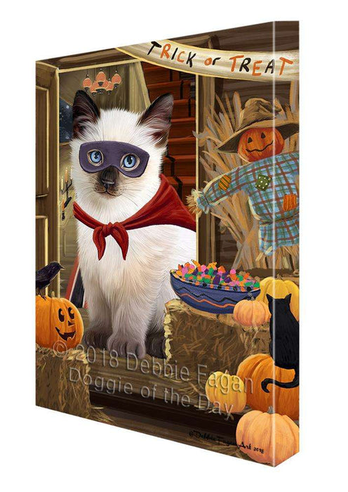 Enter at Own Risk Trick or Treat Halloween Siamese Cat Dog Canvas Print Wall Art Décor CVS97505