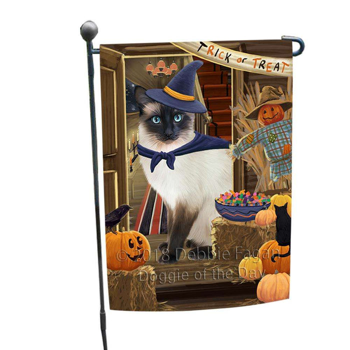 Enter at Own Risk Trick or Treat Halloween Siamese Cat Dog Garden Flag GFLG53356