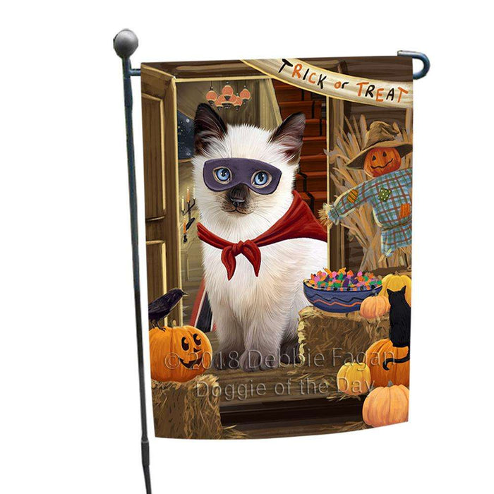 Enter at Own Risk Trick or Treat Halloween Siamese Cat Dog Garden Flag GFLG53357