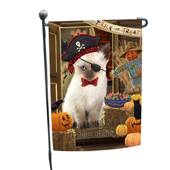 Enter at Own Risk Trick or Treat Halloween Siamese Cat Dog Garden Flag GFLG53358