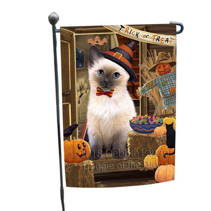 Enter at Own Risk Trick or Treat Halloween Siamese Cat Dog Garden Flag GFLG53360