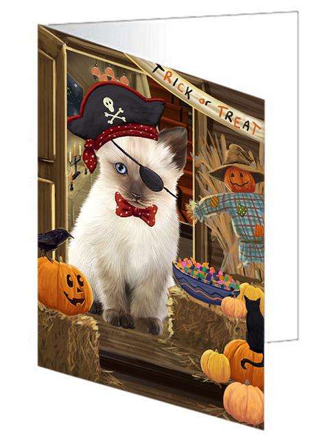 Enter at Own Risk Trick or Treat Halloween Siamese Cat Dog Handmade Artwork Assorted Pets Greeting Cards and Note Cards with Envelopes for All Occasions and Holiday Seasons GCD63917