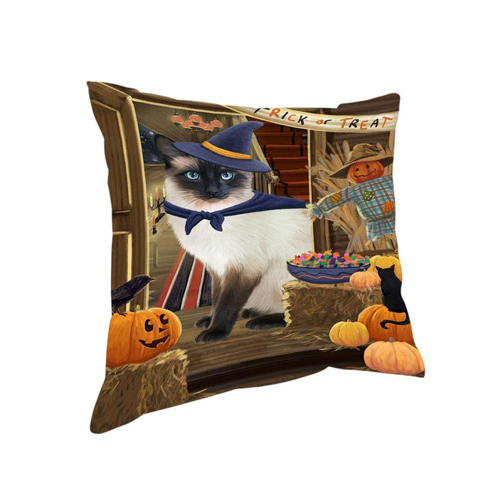 Enter at Own Risk Trick or Treat Halloween Siamese Cat Dog Pillow PIL69800