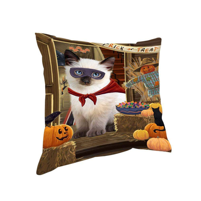 Enter at Own Risk Trick or Treat Halloween Siamese Cat Dog Pillow PIL69804