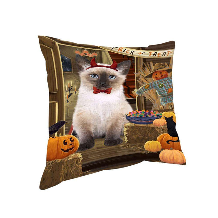 Enter at Own Risk Trick or Treat Halloween Siamese Cat Dog Pillow PIL69812
