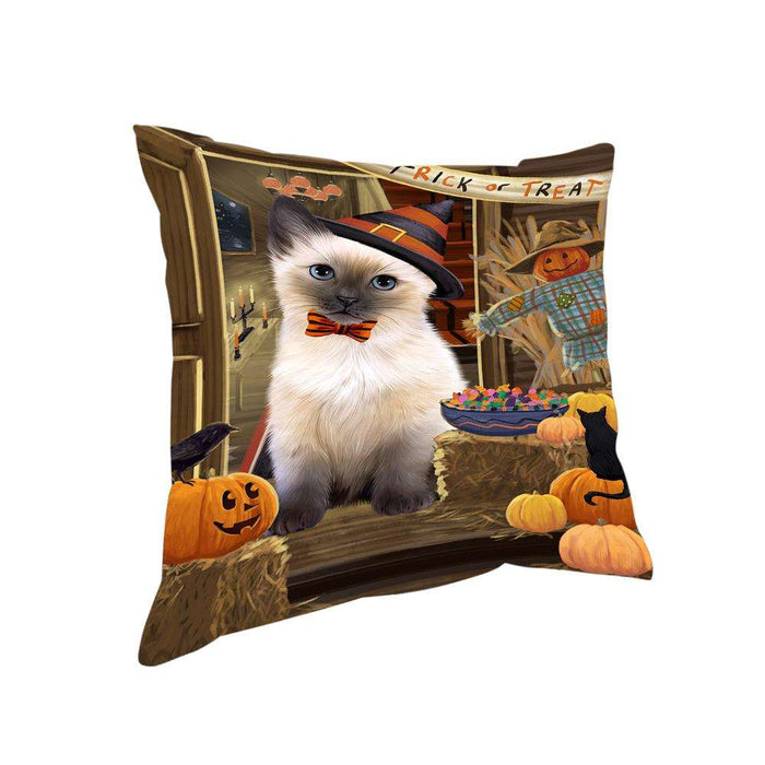 Enter at Own Risk Trick or Treat Halloween Siamese Cat Dog Pillow PIL69816
