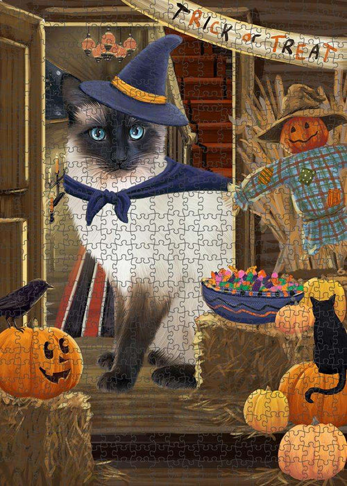 Enter at Own Risk Trick or Treat Halloween Siamese Cat Dog Puzzle with Photo Tin PUZL80332