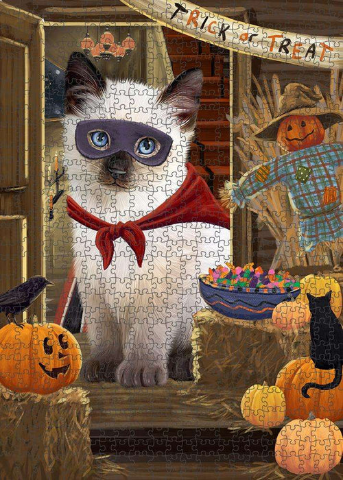 Enter at Own Risk Trick or Treat Halloween Siamese Cat Dog Puzzle with Photo Tin PUZL80336