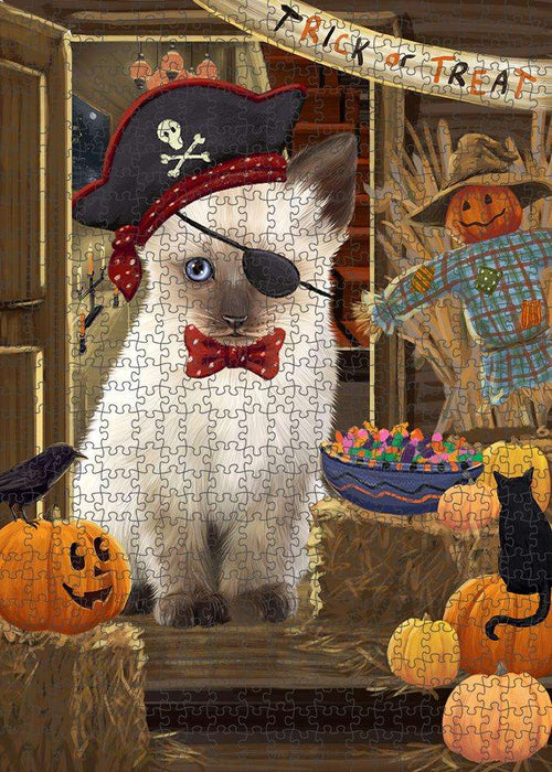 Enter at Own Risk Trick or Treat Halloween Siamese Cat Dog Puzzle with Photo Tin PUZL80340