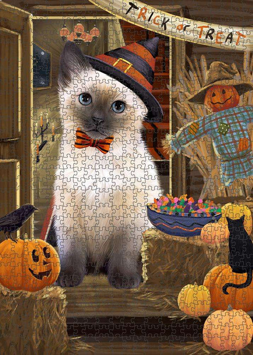 Enter at Own Risk Trick or Treat Halloween Siamese Cat Dog Puzzle with Photo Tin PUZL80348