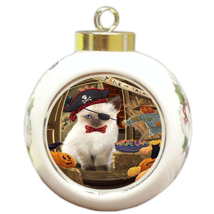 Enter at Own Risk Trick or Treat Halloween Siamese Cat Dog Round Ball Christmas Ornament RBPOR53296