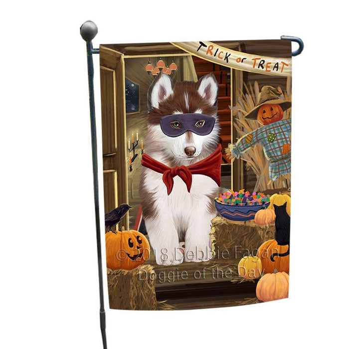 Enter at Own Risk Trick or Treat Halloween Siberian Huskie Dog Garden Flag GFLG53362