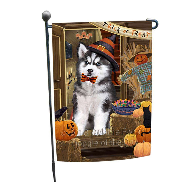 Enter at Own Risk Trick or Treat Halloween Siberian Huskie Dog Garden Flag GFLG53365