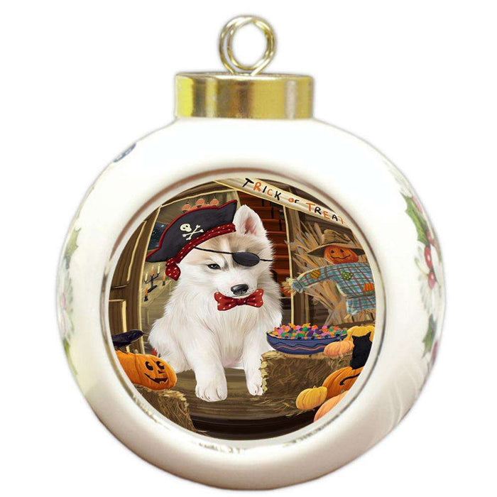 Enter at Own Risk Trick or Treat Halloween Siberian Huskie Dog Round Ball Christmas Ornament RBPOR53301