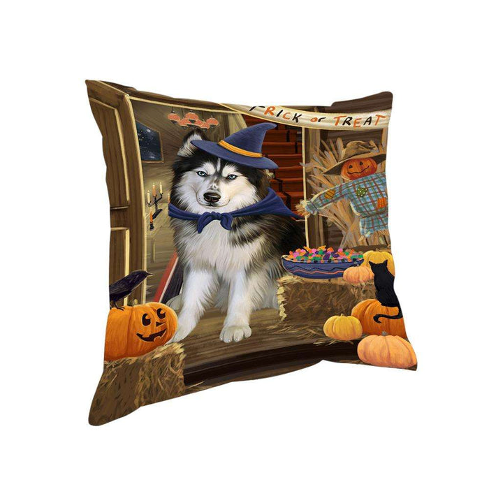 Enter at Own Risk Trick or Treat Halloween Siberian Husky Dog Pillow PIL69820