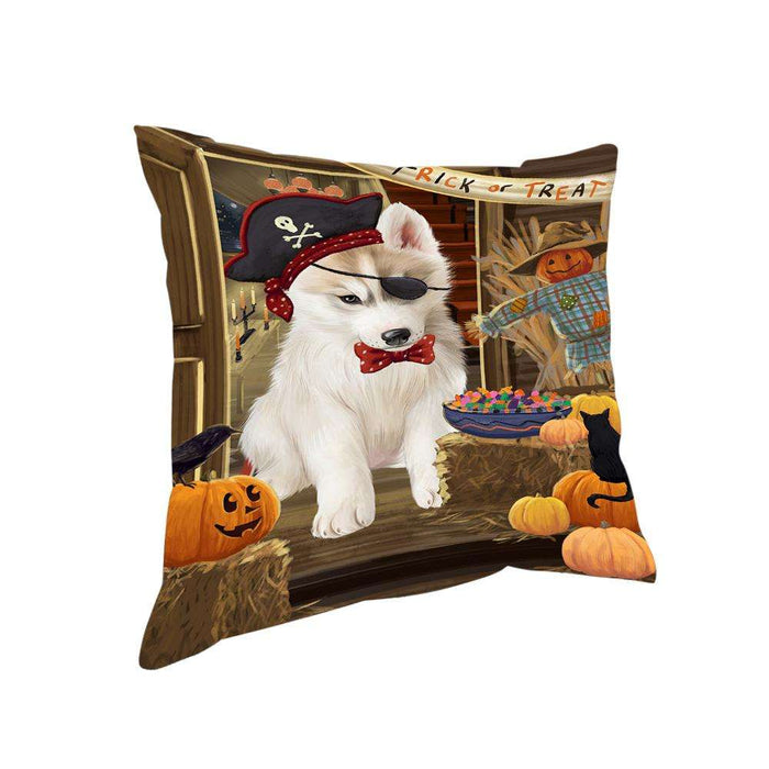 Enter at Own Risk Trick or Treat Halloween Siberian Husky Dog Pillow PIL69828