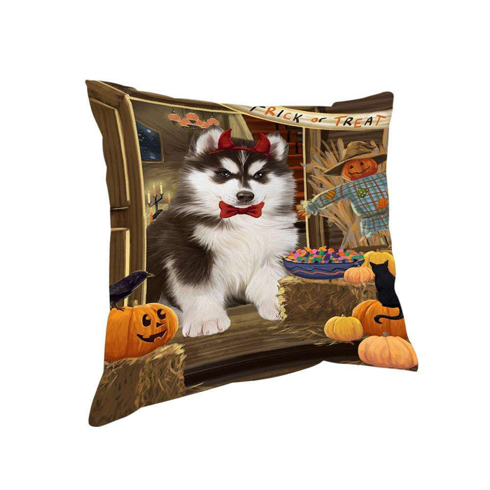 Enter at Own Risk Trick or Treat Halloween Siberian Husky Dog Pillow PIL69832