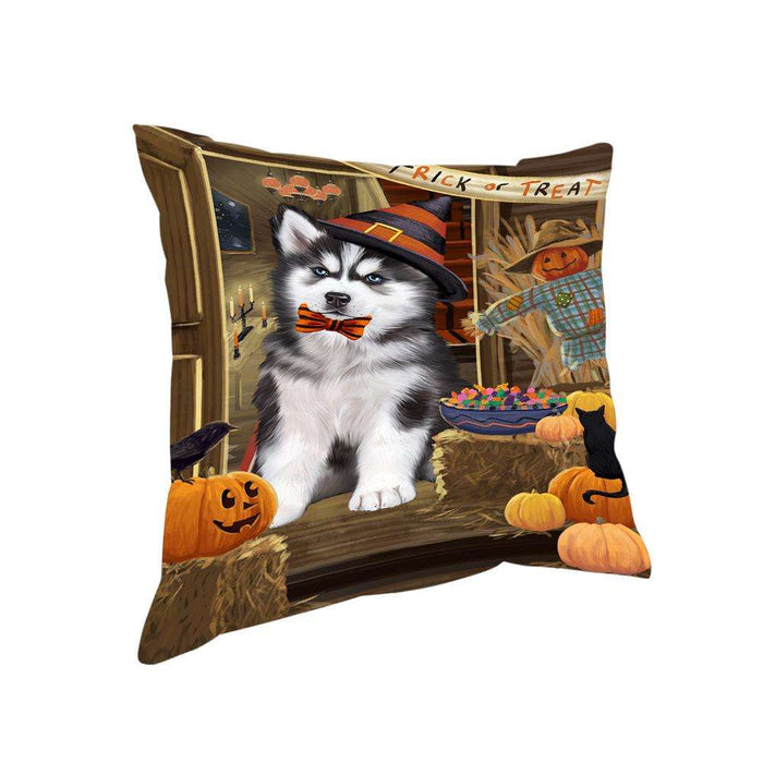 Enter at Own Risk Trick or Treat Halloween Siberian Husky Dog Pillow PIL69836
