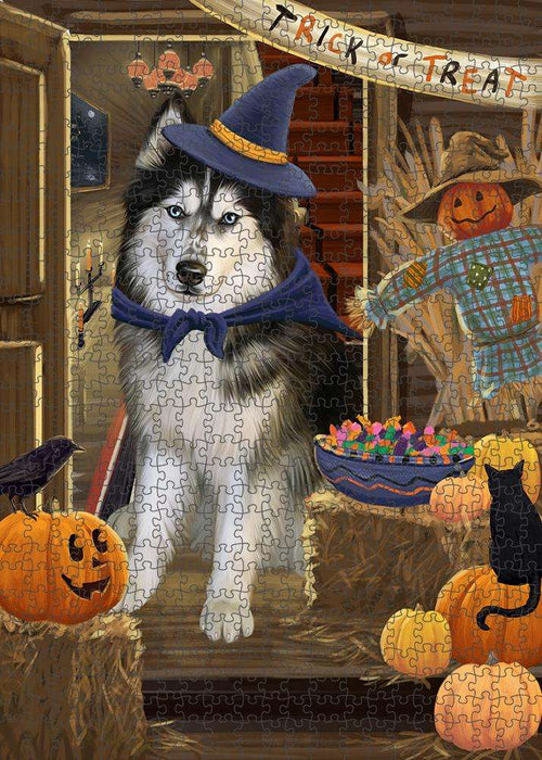 Enter at Own Risk Trick or Treat Halloween Siberian Husky Dog Puzzle with Photo Tin PUZL80352