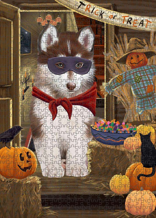 Enter at Own Risk Trick or Treat Halloween Siberian Husky Dog Puzzle with Photo Tin PUZL80356