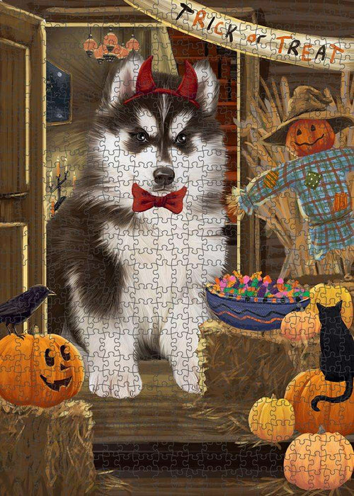 Enter at Own Risk Trick or Treat Halloween Siberian Husky Dog Puzzle with Photo Tin PUZL80364