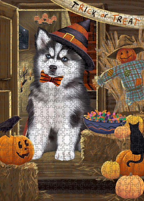 Enter at Own Risk Trick or Treat Halloween Siberian Husky Dog Puzzle with Photo Tin PUZL80368