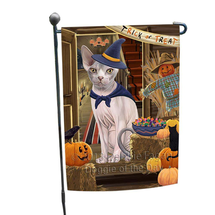 Enter at Own Risk Trick or Treat Halloween Sphynx Cat Garden Flag GFLG53366