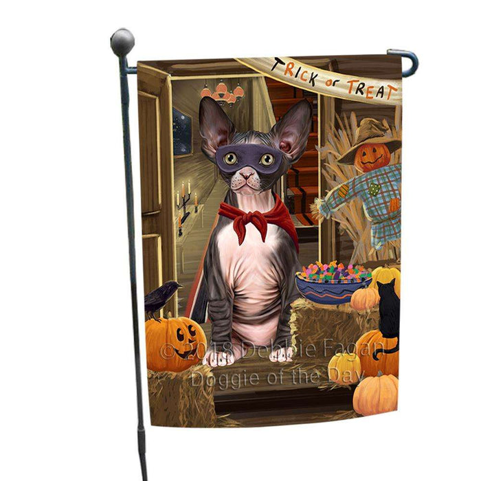 Enter at Own Risk Trick or Treat Halloween Sphynx Cat Garden Flag GFLG53367