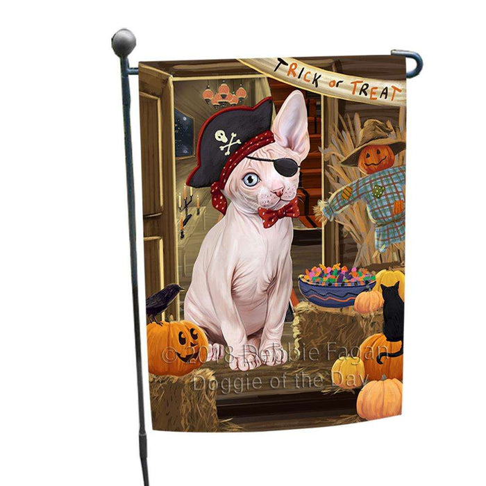 Enter at Own Risk Trick or Treat Halloween Sphynx Cat Garden Flag GFLG53368