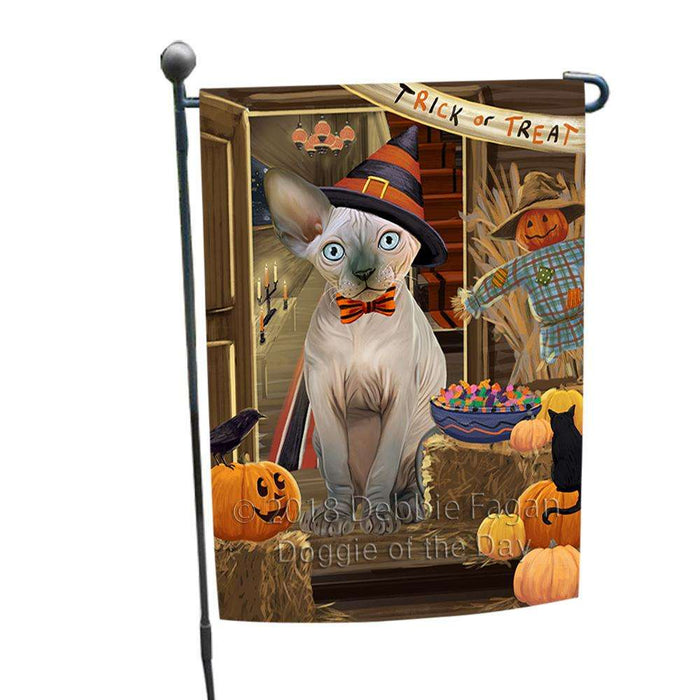 Enter at Own Risk Trick or Treat Halloween Sphynx Cat Garden Flag GFLG53370