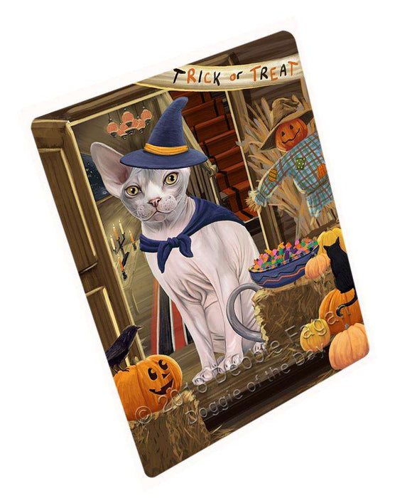 Enter at Own Risk Trick or Treat Halloween Sphynx Cat Large Refrigerator / Dishwasher Magnet RMAG80706