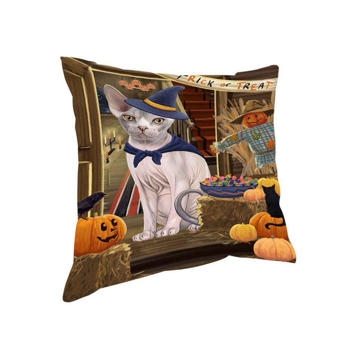 Enter at Own Risk Trick or Treat Halloween Sphynx Cat Pillow PIL69840