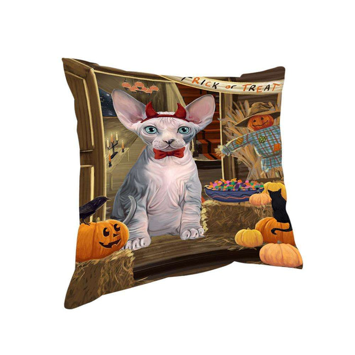 Enter at Own Risk Trick or Treat Halloween Sphynx Cat Pillow PIL69852