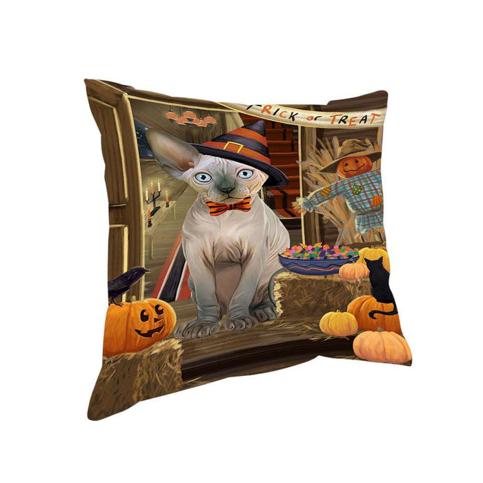 Enter at Own Risk Trick or Treat Halloween Sphynx Cat Pillow PIL69856