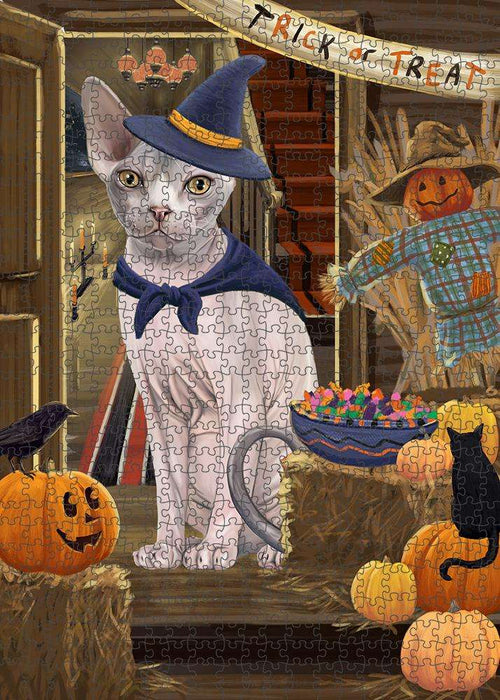 Enter at Own Risk Trick or Treat Halloween Sphynx Cat Puzzle with Photo Tin PUZL80372