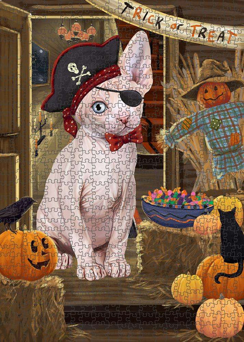 Enter at Own Risk Trick or Treat Halloween Sphynx Cat Puzzle with Photo Tin PUZL80380