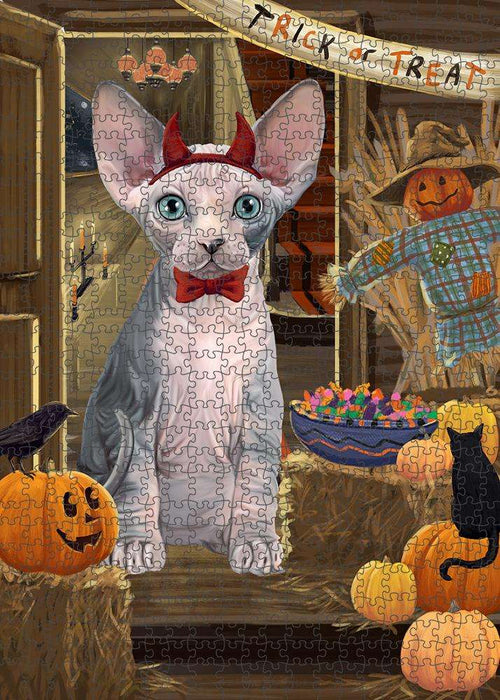 Enter at Own Risk Trick or Treat Halloween Sphynx Cat Puzzle with Photo Tin PUZL80384