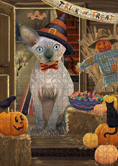 Enter at Own Risk Trick or Treat Halloween Sphynx Cat Puzzle with Photo Tin PUZL80388