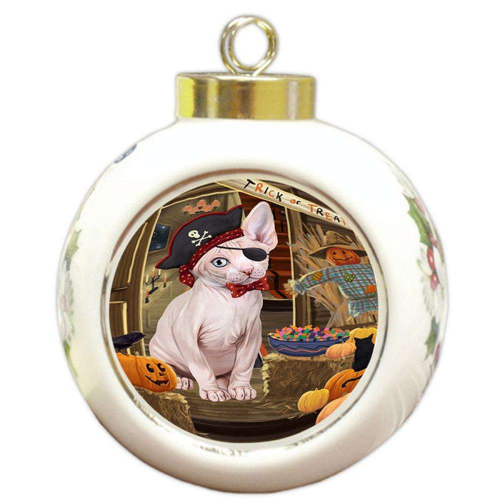 Enter at Own Risk Trick or Treat Halloween Sphynx Cat Round Ball Christmas Ornament RBPOR53306
