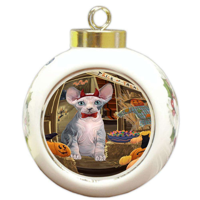Enter at Own Risk Trick or Treat Halloween Sphynx Cat Round Ball Christmas Ornament RBPOR53307