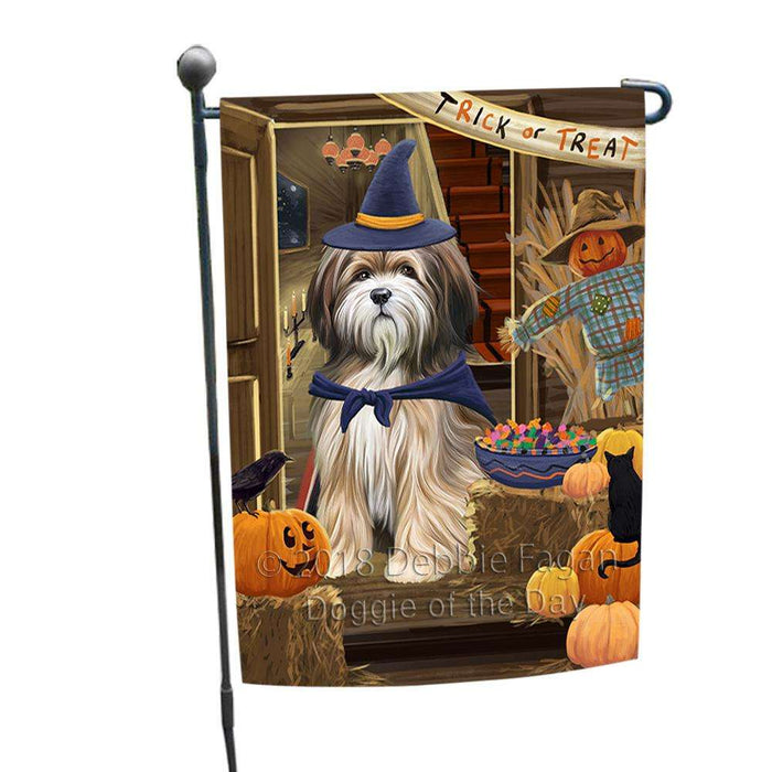 Enter at Own Risk Trick or Treat Halloween Tibetan Terrier Dog Garden Flag GFLG53371