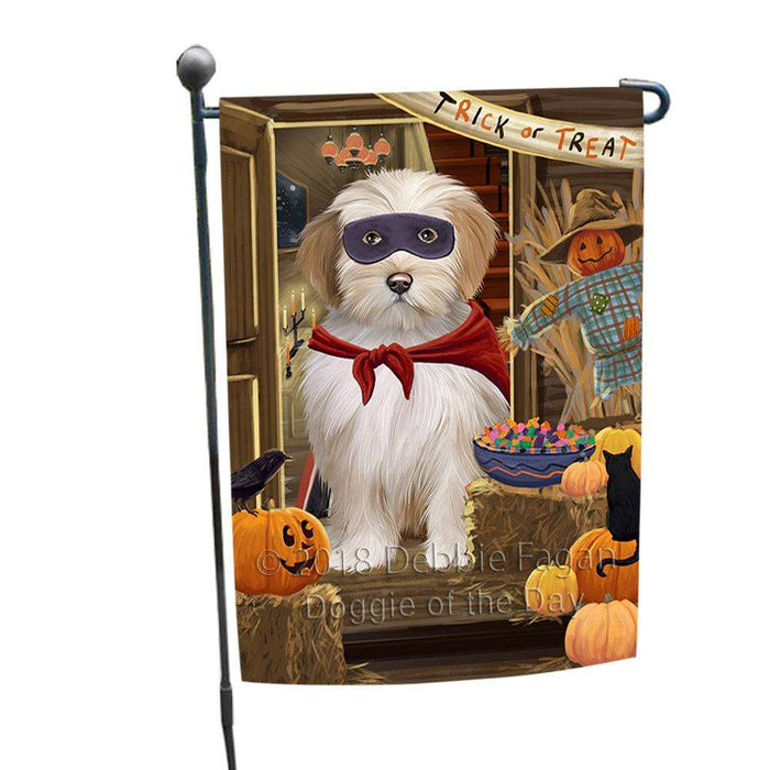 Enter at Own Risk Trick or Treat Halloween Tibetan Terrier Dog Garden Flag GFLG53372