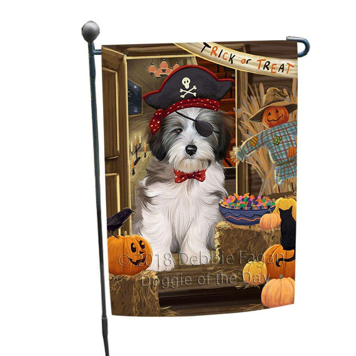Enter at Own Risk Trick or Treat Halloween Tibetan Terrier Dog Garden Flag GFLG53373