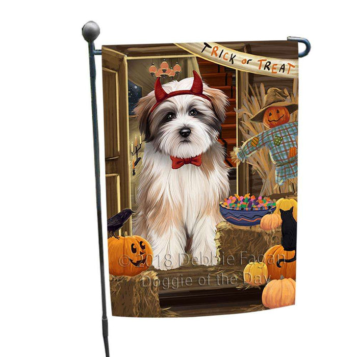 Enter at Own Risk Trick or Treat Halloween Tibetan Terrier Dog Garden Flag GFLG53374