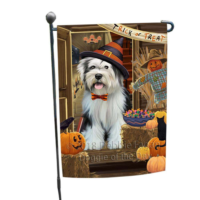 Enter at Own Risk Trick or Treat Halloween Tibetan Terrier Dog Garden Flag GFLG53375