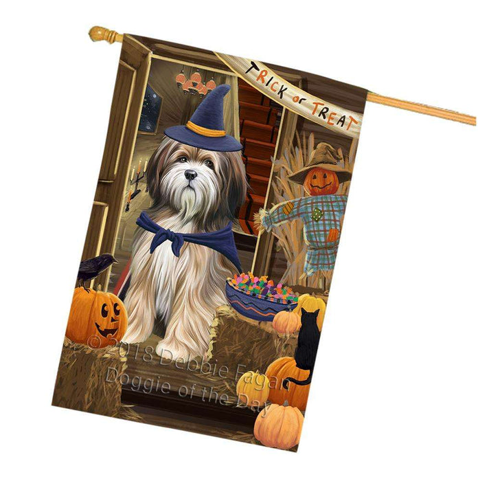 Enter at Own Risk Trick or Treat Halloween Tibetan Terrier Dog House Flag FLG53507